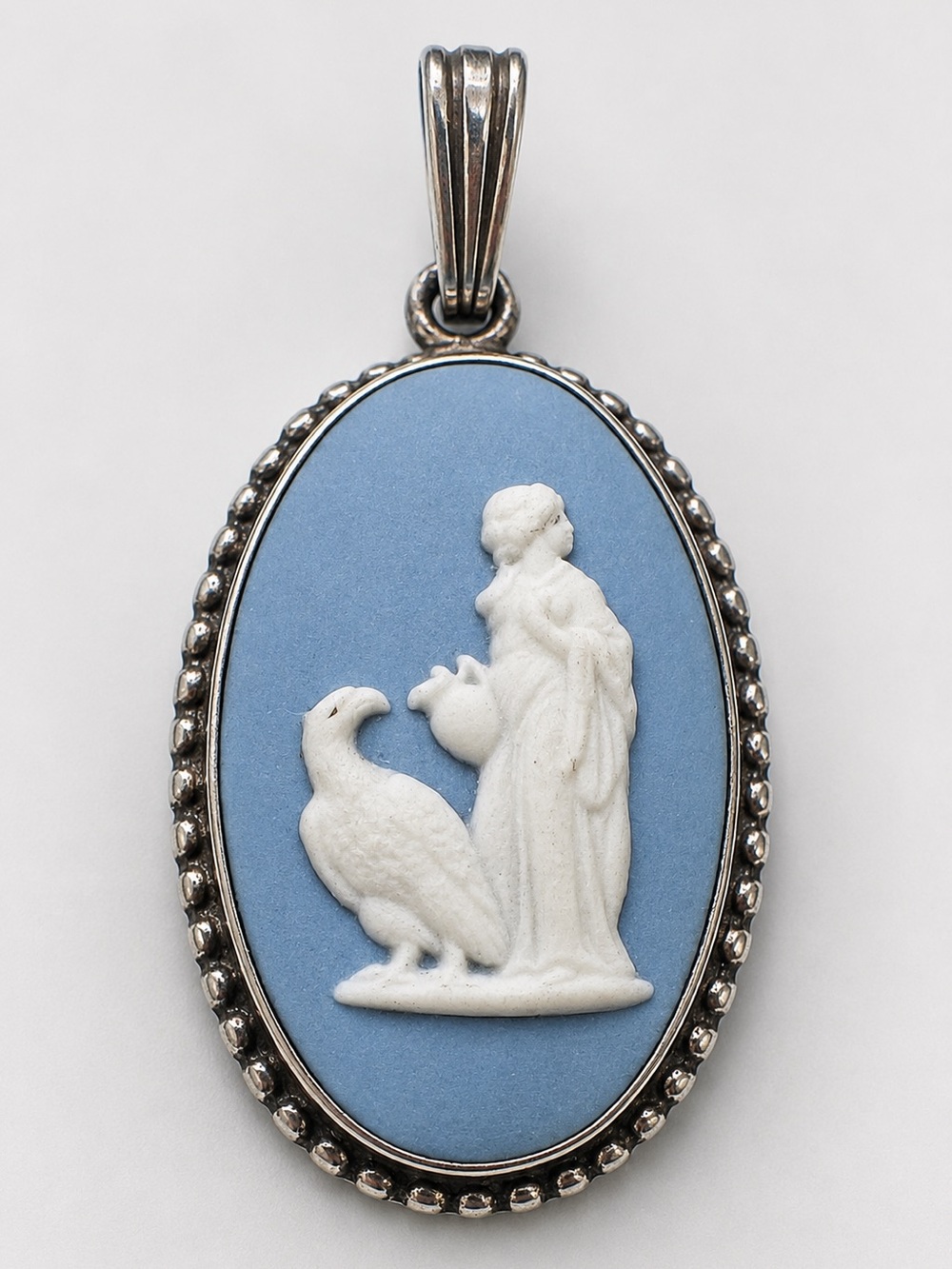 Wedgwood Pendant Blue Jasperware Hebe Eagle Cameo Sterling Silver 925 Vtg 1980s